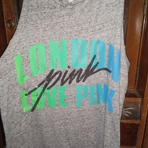 PINK Victoria's Secret Gray Tank with Green and Blue Print